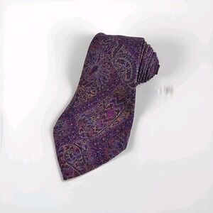 Vtg Gucci Tie GG Knight Paisley Floral Silk Purple Red Orange Smooth Italy